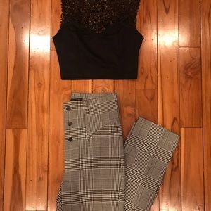 ZARA WOMEN SZ M BLACK CHECKERED PANT AND CROP TOP